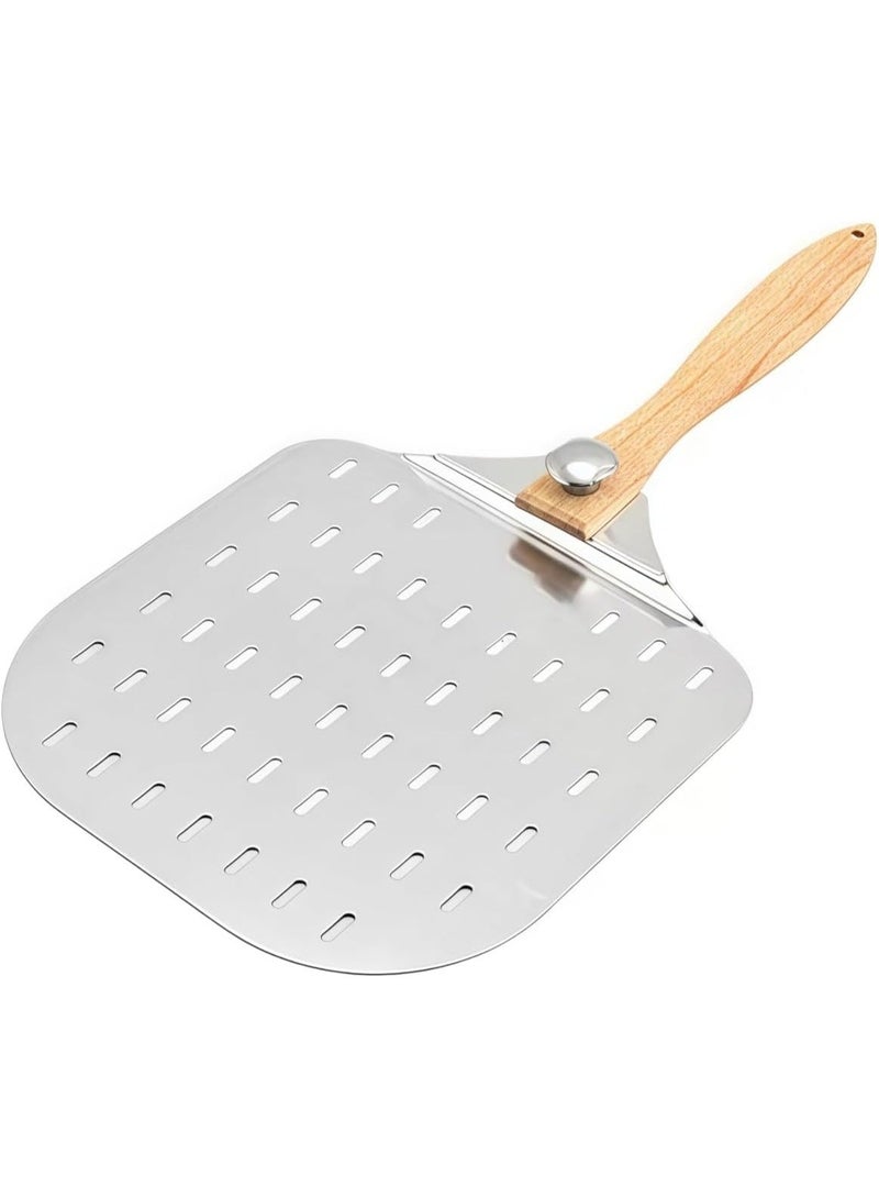 YelaJoy 12 Inch Aluminum Pizza Peel with Foldable Wood Handle, Perforated Pizza Paddle for Baking Homemade Pizza and Artisan Breads, 61cm Total Length - Image 1
